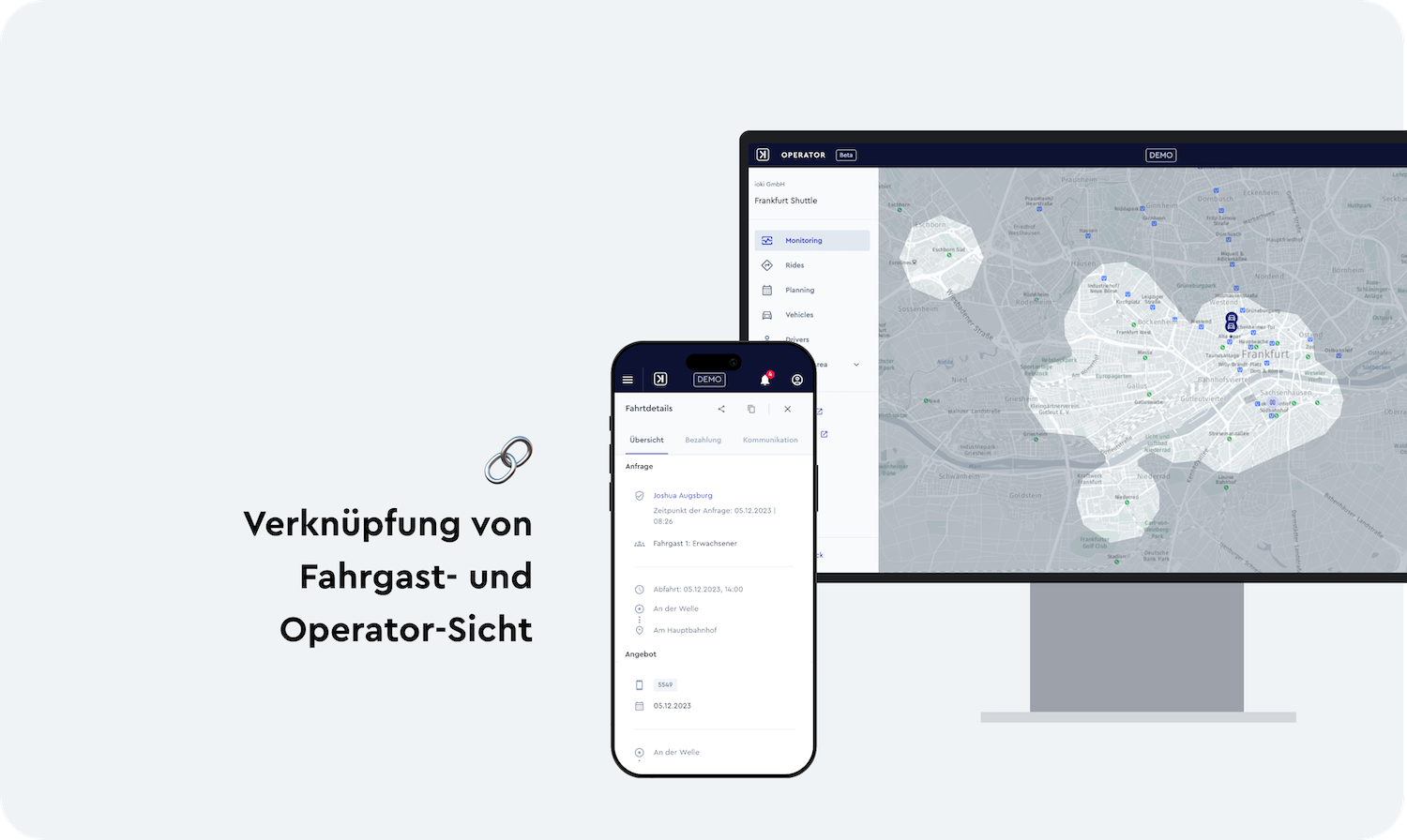 Screenshots die zeigen, dass Fahrgast und Operator-Sicht vereinheitlicht wurden