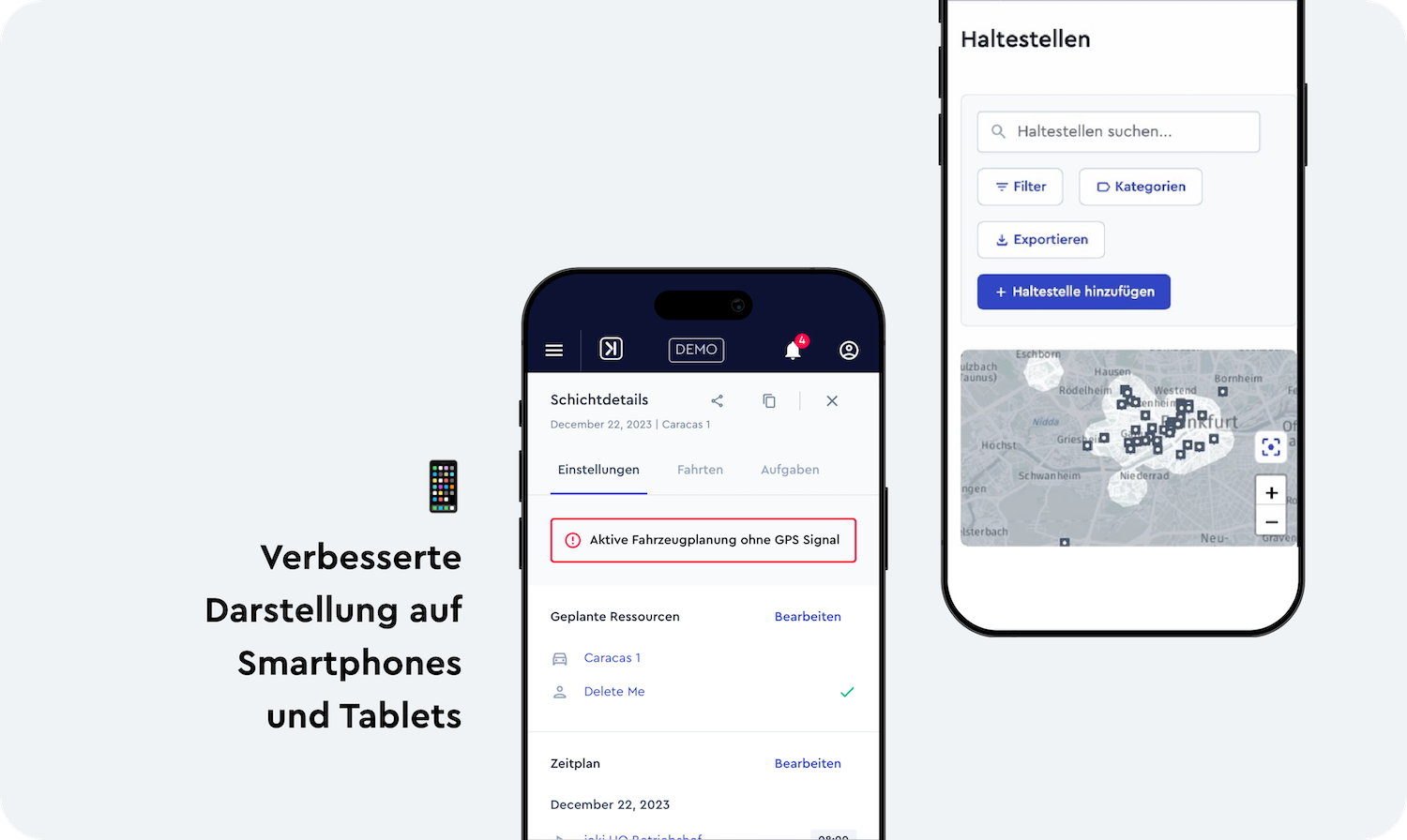 Screenshot der mobilen Ansicht, die optimiert wurde
