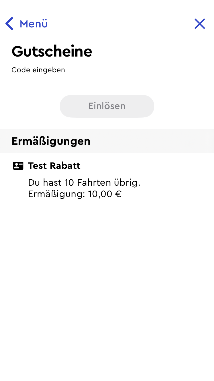 Rabatt Menü mit Rabatt