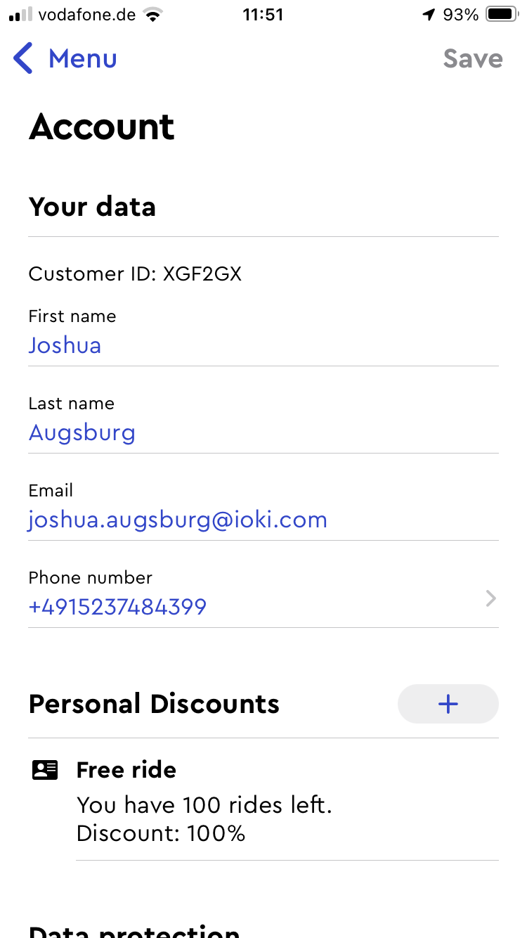 User Profile App with discount displayed