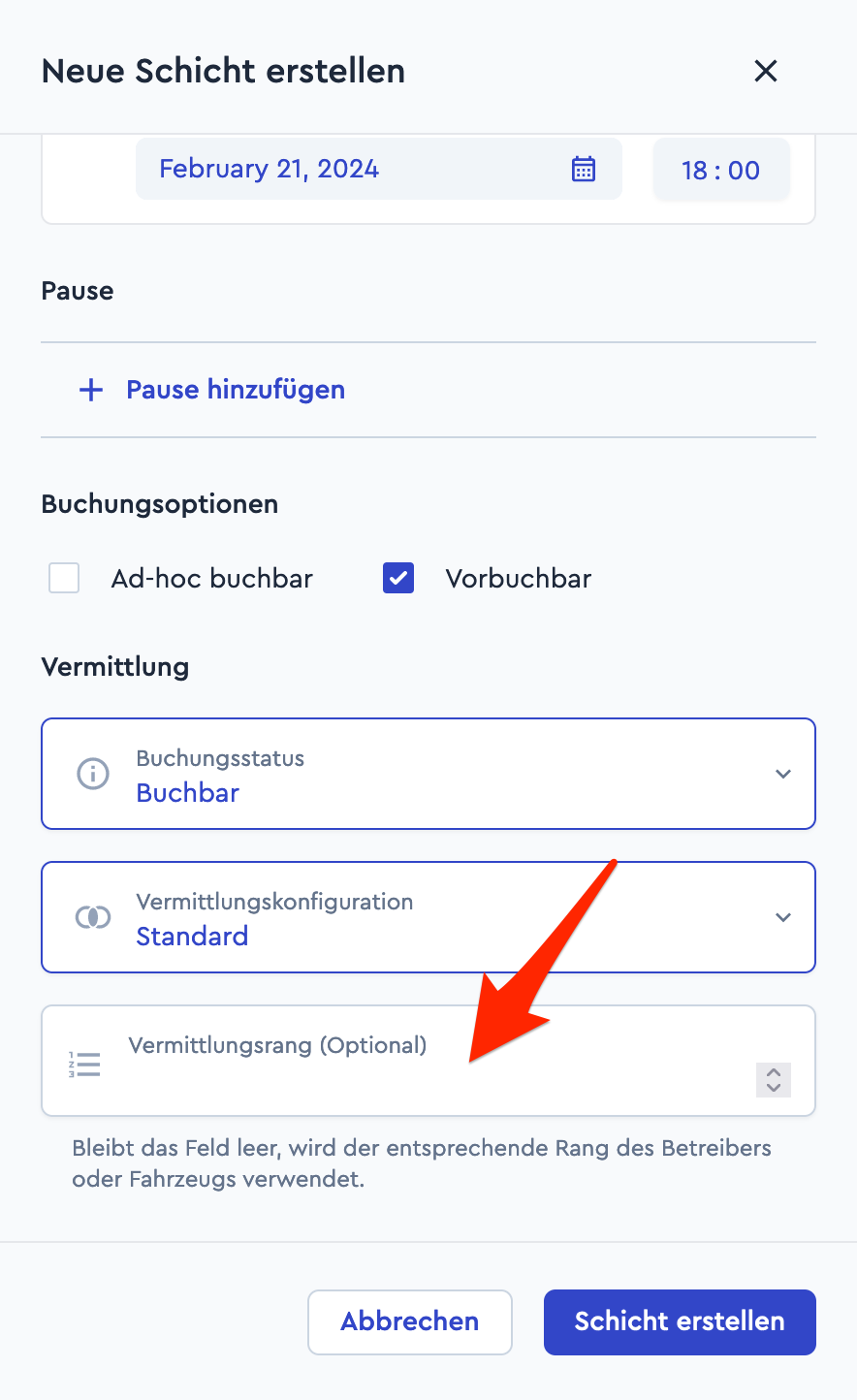 Matching Rank bei Erstellung der Taskliste