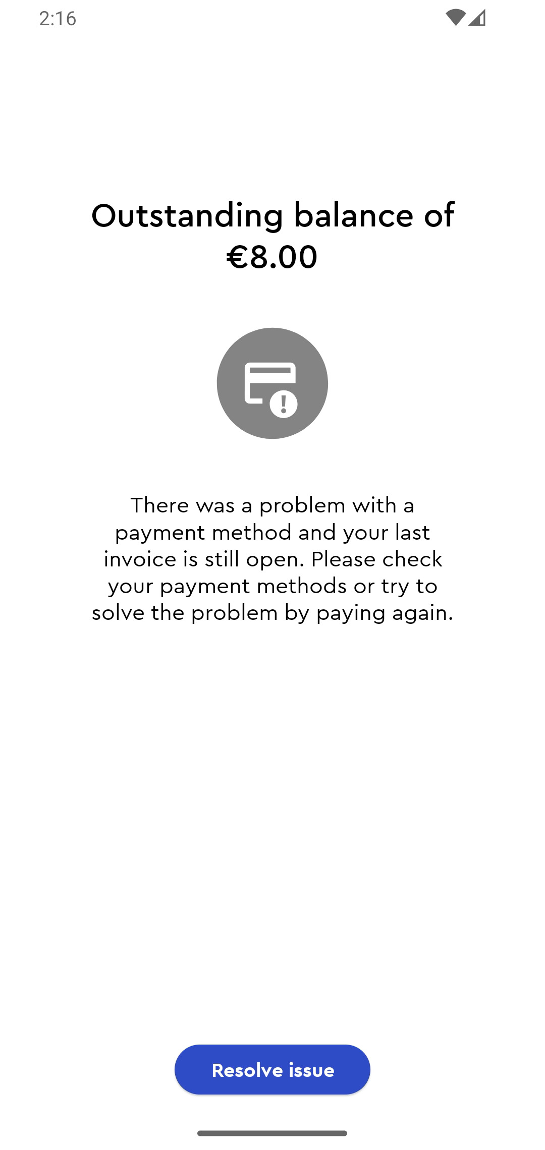 View in the app where the user can pay an oustanding payment