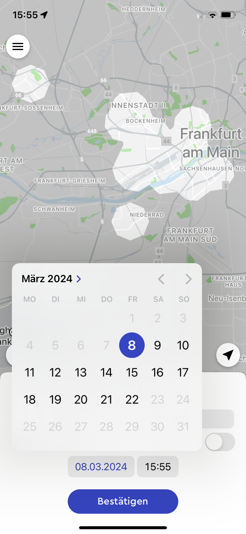 Kalender zum Tag auswählen an dem die Fahrt stattfinden soll