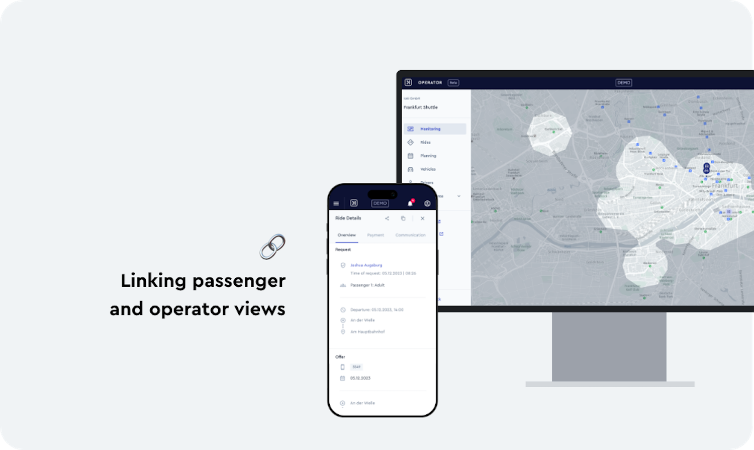 Screenshot of Tool + Text "Linking passenger and operator views"
