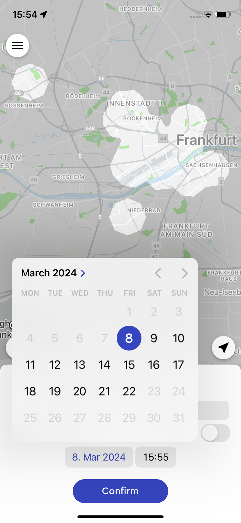 Calendar view to select the desired day of a ride on ios