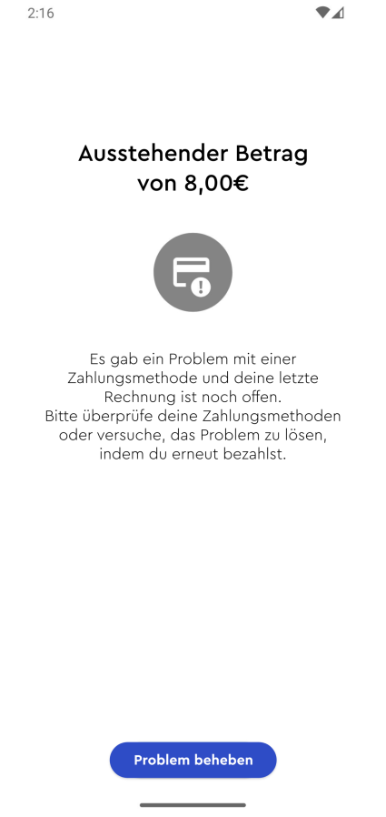 App Seite auf der offene Rechnungen gezahlt werden können