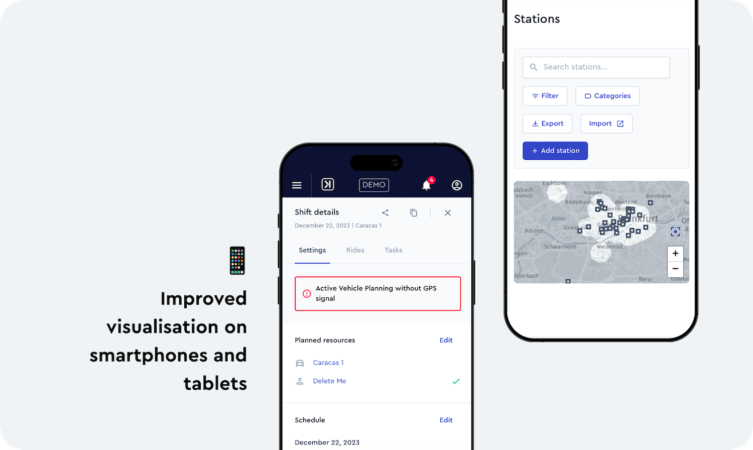 Mobile Screenshot + Text "Improved visualization on mobile devices, smartphones and tablets"