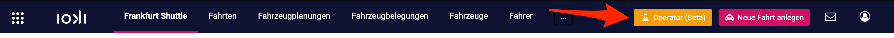 Menüleiste mit Operator Button