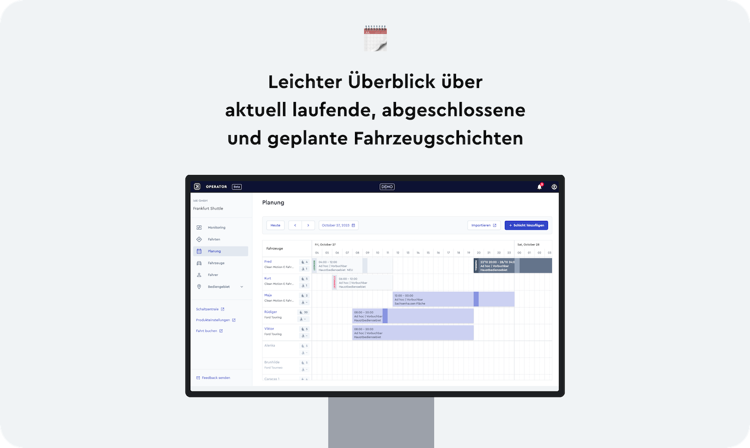 Screenshot der Fahrzeugplanung