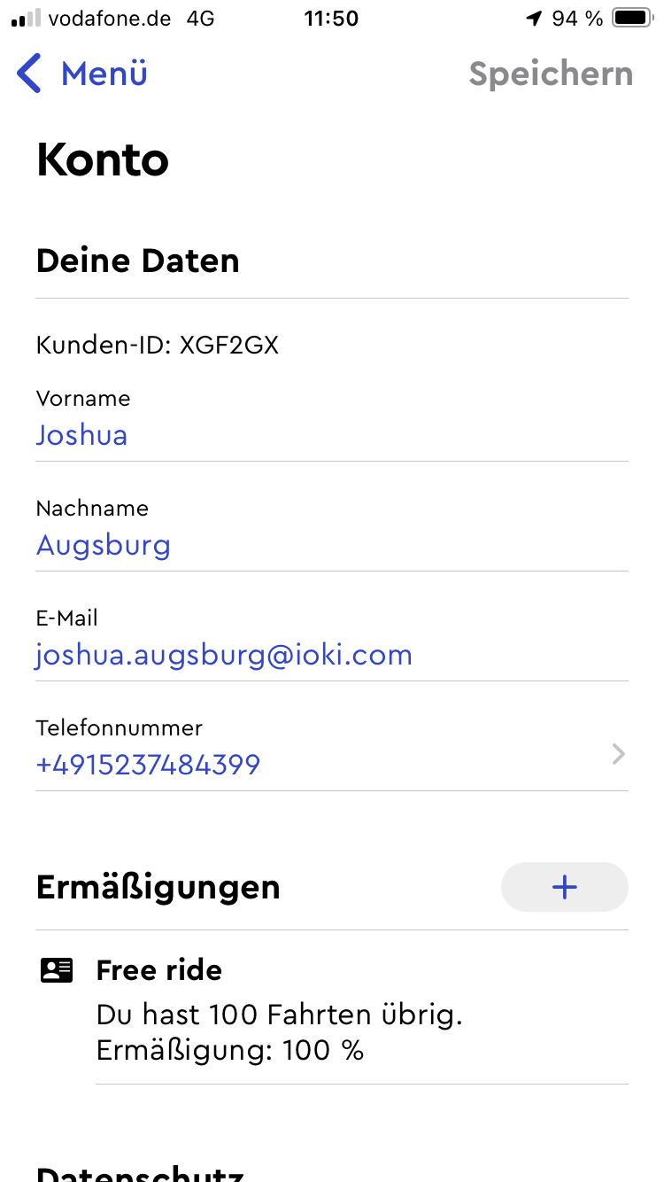 Nutzerprofil mit Rabatt